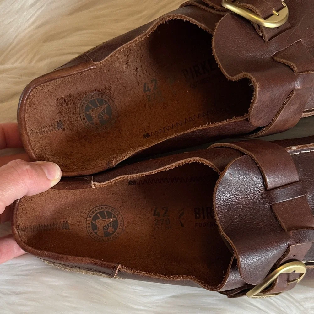 Birkenstock Buckley Natural Oiled Leather Buckle Clog Mules - Picture 4 of 11